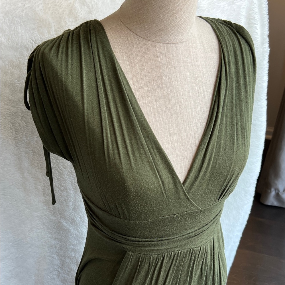 Olive Green V-Neck Dress